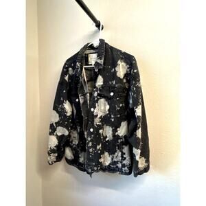 Altar’d State Black Acid Wash Denim Jacket Size Lg – Bleached Grunge Distressed